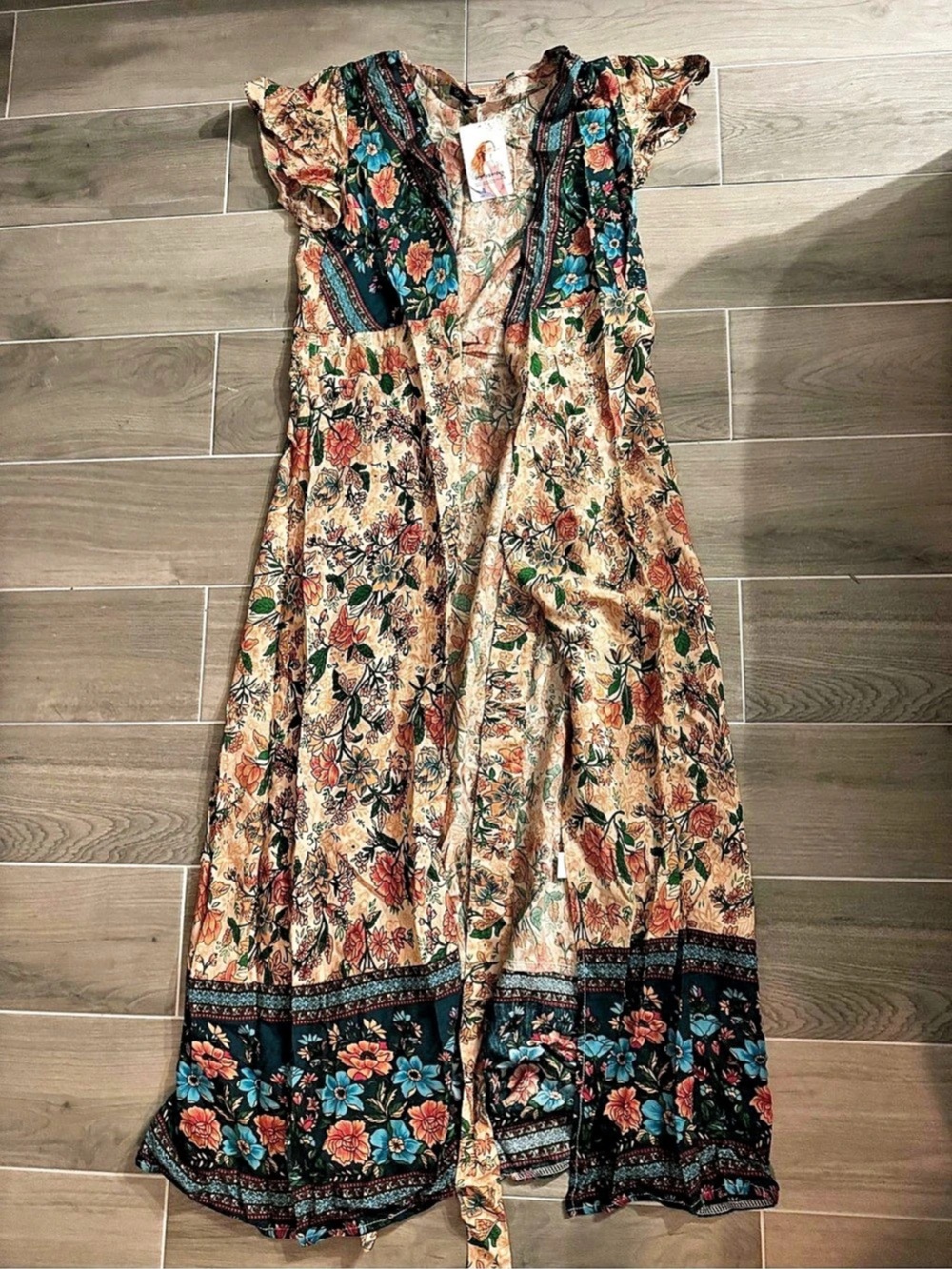 Polygram Floral Maxi Dress in Brown & Blue NWT